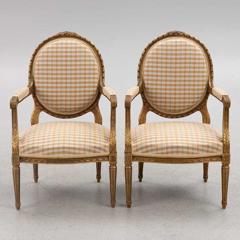 Salon group 6 pieces, Gustavian style, first half of the 19th century.