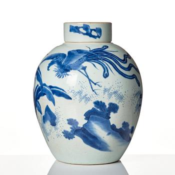 A blue and white Transitional jar with cover, 17th Century.