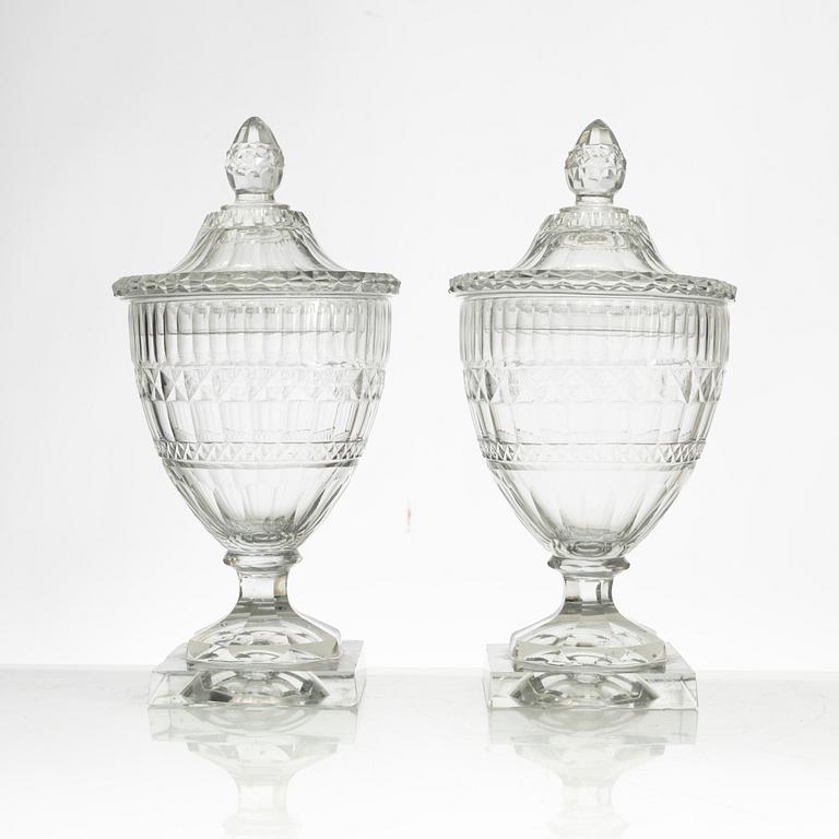 A pair of glass bonbonnières, probably Ireland. 19th century.