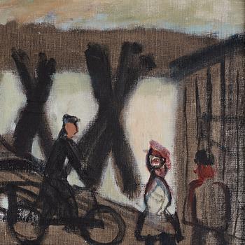 Ragnar Sandberg, By the harbour, man on bike.