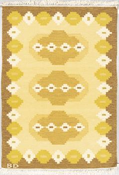 a carpet, flat weave, ca 233,5 x 164-165,5 cm, signed BD.