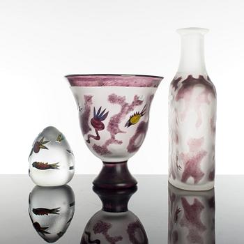 ULRIKA HYDMAN VALLIEN, 3 delar, glas, Kosta Boda, sign.