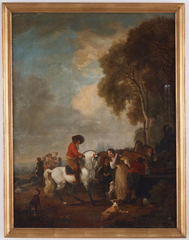 Philips Wouwerman Follower of, Landscape with figures and horse men, a pair.
