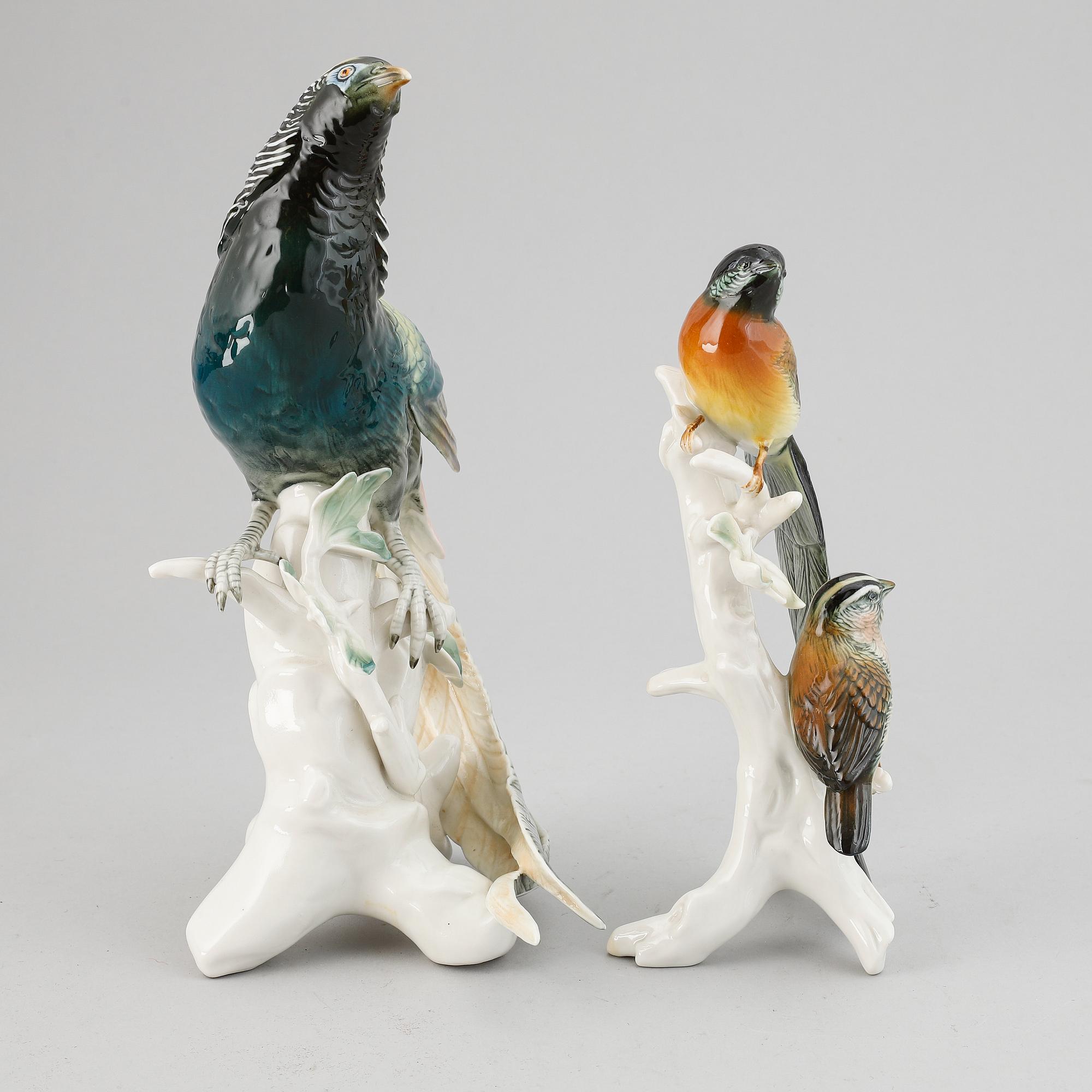 Two bird figurines, porcelain, Germany.