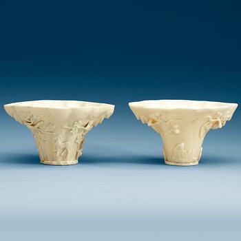 A set of two blanc de chine libation cups, Qing dynasty.