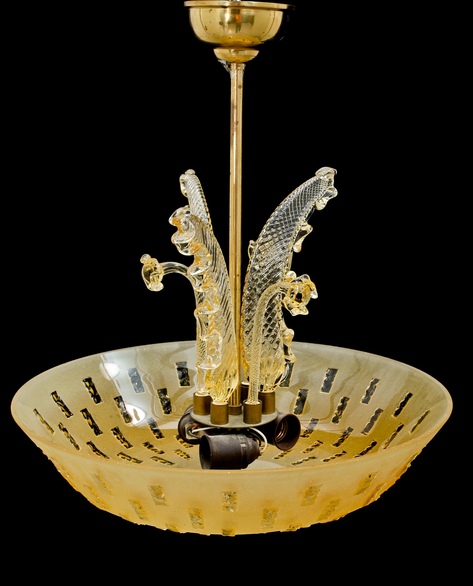 TAKLAMPA, glas, Orrefors, omkring 1900-talets mitt. Höjd ca 55 cm.