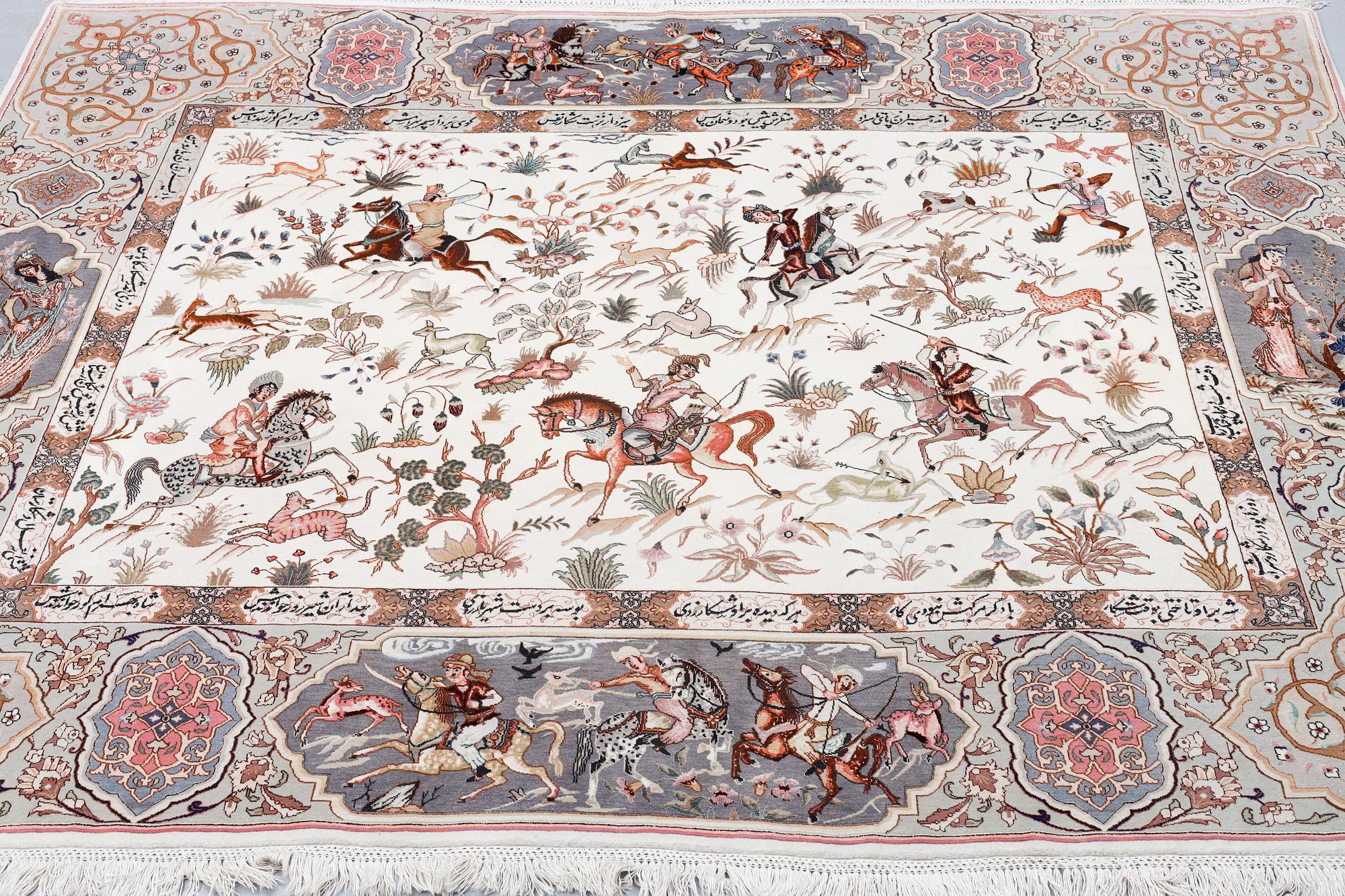 A carpet, Tabriz, figural, part silk, figural, ca 208 x 164 cm.