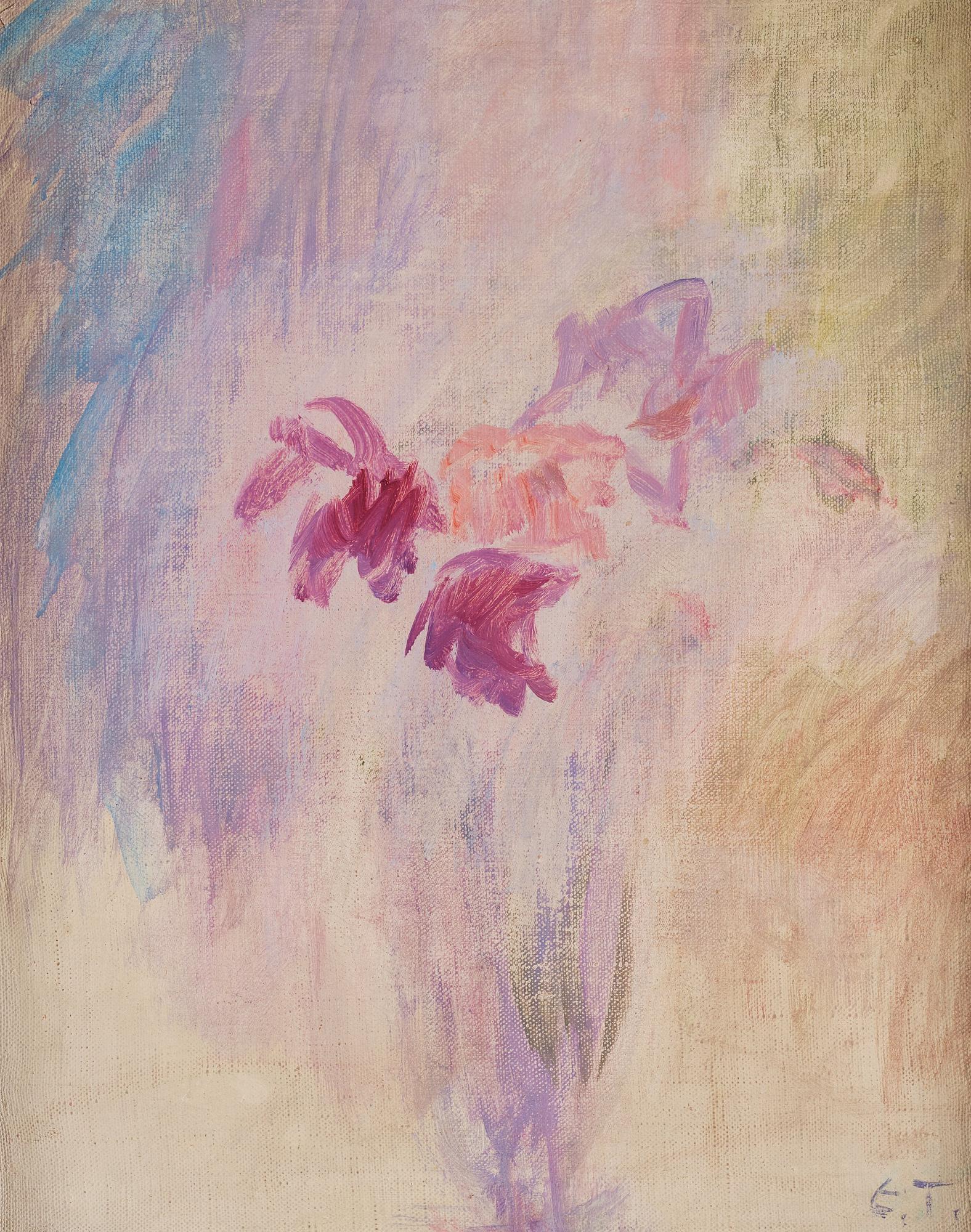 Ellen Thesleff, Flowers, red in violet vase against violet fund.