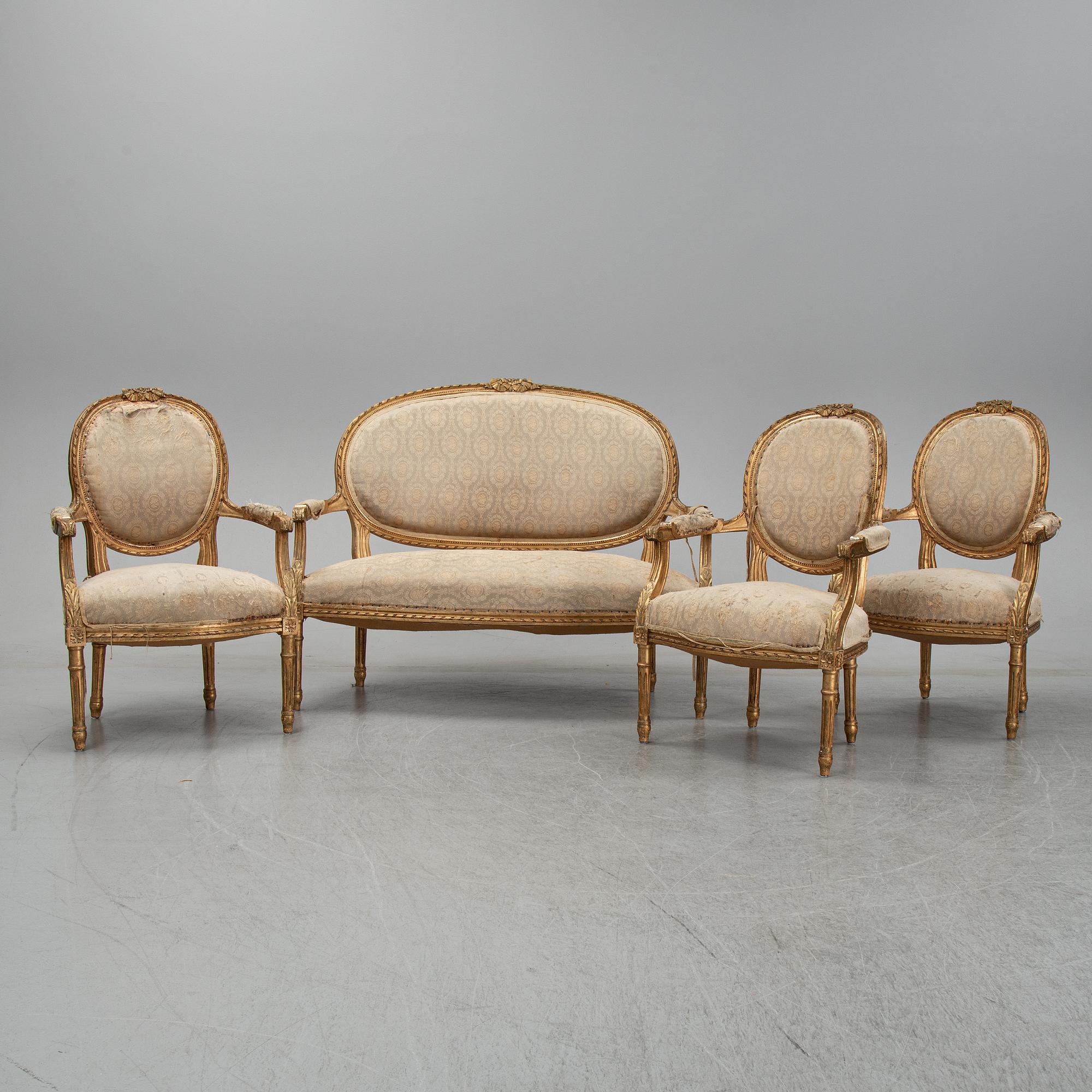 Salongsgrupp, 4 delar, Louis XVI-stil, omkring 1900.