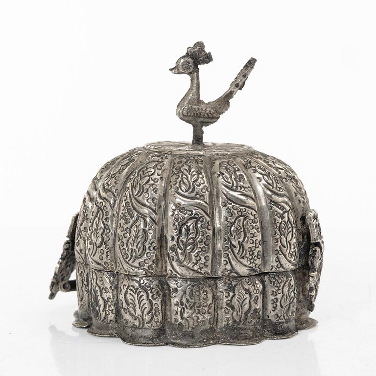 A silver on metal Mughal style box, India, circa 1900.