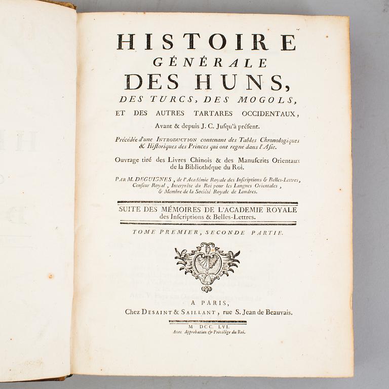 A book,  Joseph De Guignes: "Histoire générale des Hun", Paris, 3 vol, 1756.