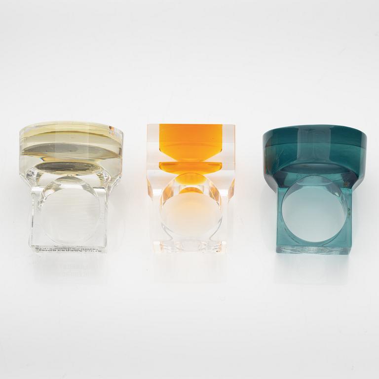 Siv Lagerström, three acrylic plastic rings, 1970s.
