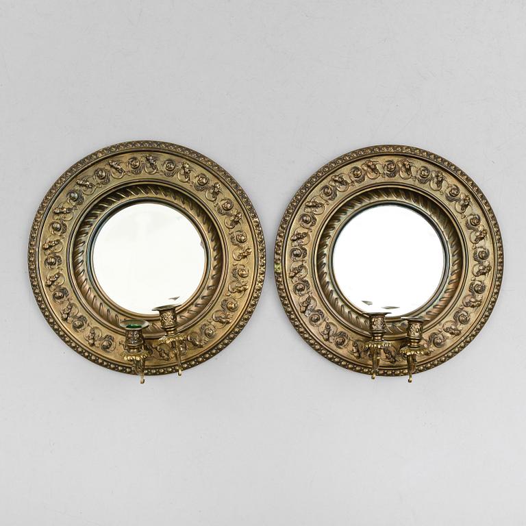 SPEGELLAMPETTER, 1 par, mässingsplåt, omkring år 1900.