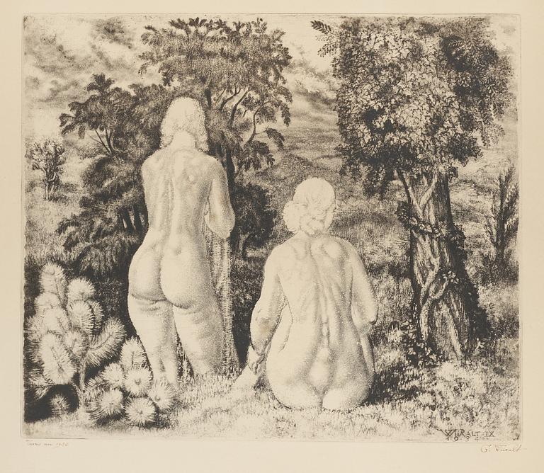 Eduard Wiiralt, "NUDES IN LANDSCAPE" (AKTID MAASTIKU TAUSTAL).