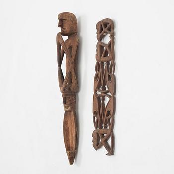 Two Asmat wood carvings/sculptures, Indonesia, Jakarta, 20th Century.