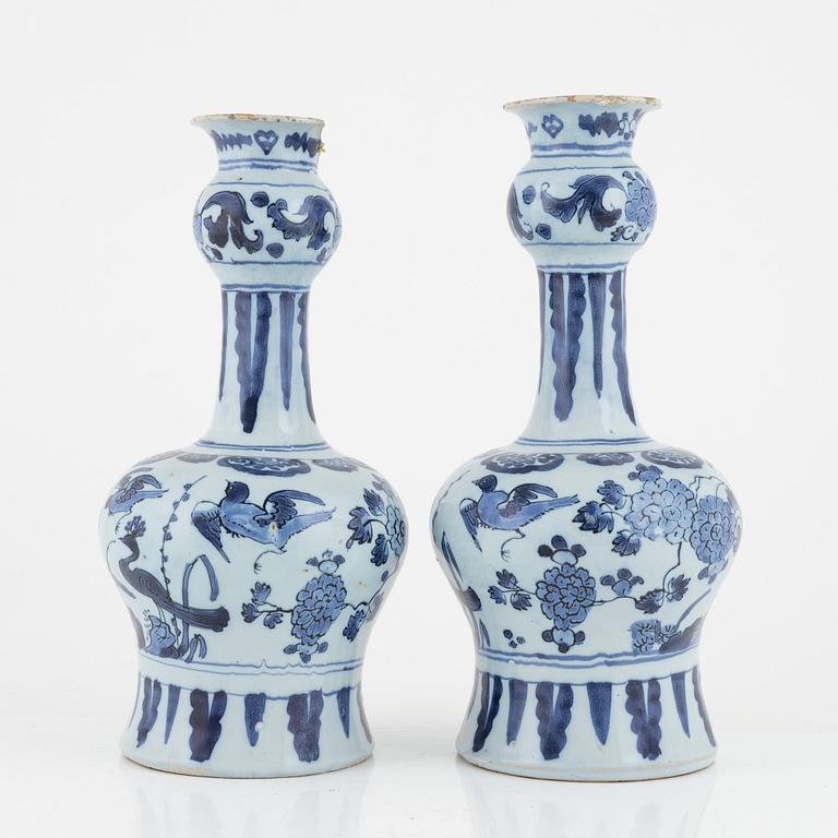 Two earthenware vases, Delft, Holland, 18th century.