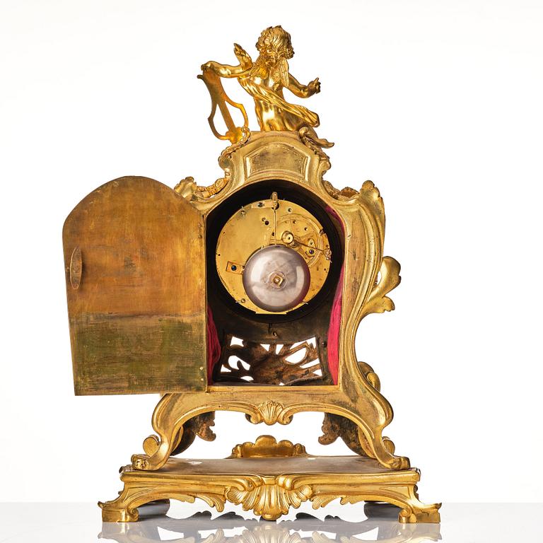 A French Louis XV mantel clock, mid 18th century, marked "Julien Le Roy Hr du Roi A PARIS".