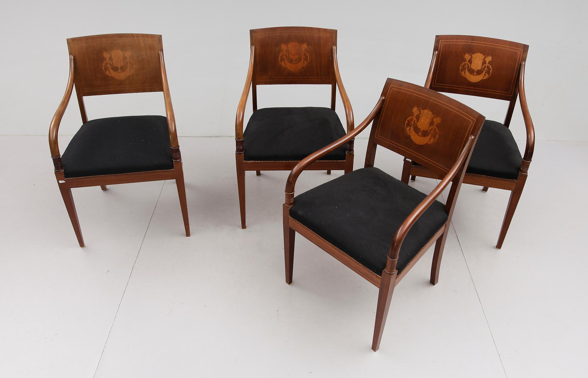 KARMSTOLAR, 4 st, empire, Danmark, 1800-talets första hälft.