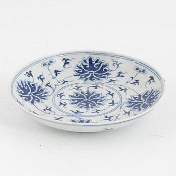 A Chinese blue and white porcelain 'lotus' dish, Qing dynasty, with Guangxu mark.