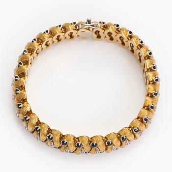 Armband, åttkantslipade diamanter, safirer, 18K guld, Italien.