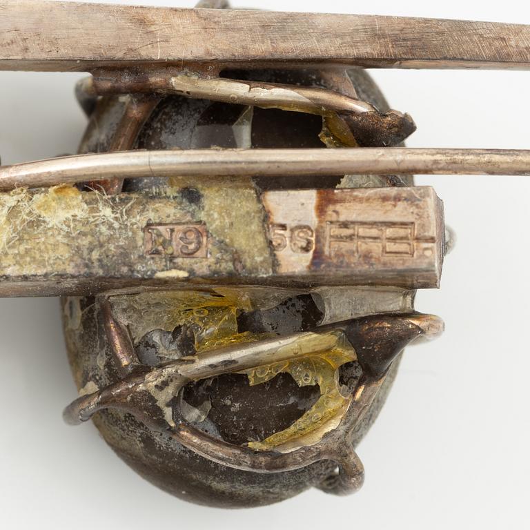 Lars Arby, four brooches, sterling silver and enamel stones, Gothenburg 1963, 1964 and 1971.