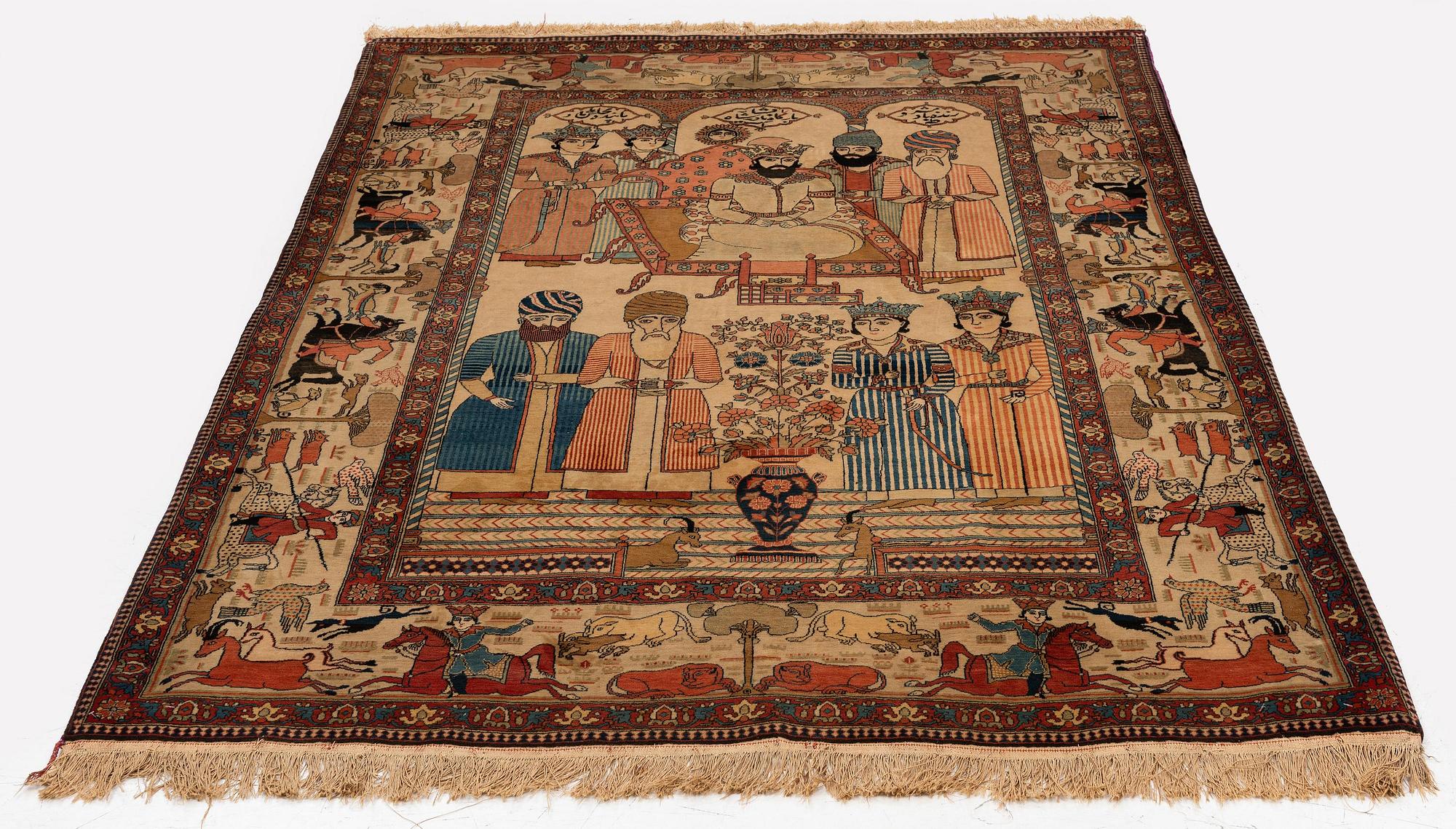 Matta, antik figural, Keshan "Motachem", centrala Persien, ca 206 x 133 cm.