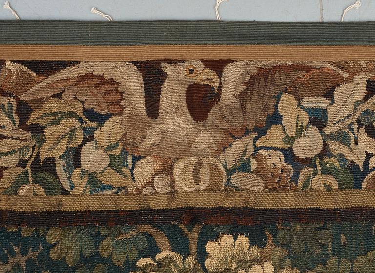 VÄVD TAPET, gobelängteknik. 267,5 x 256 cm. Flandern 1600-tal.