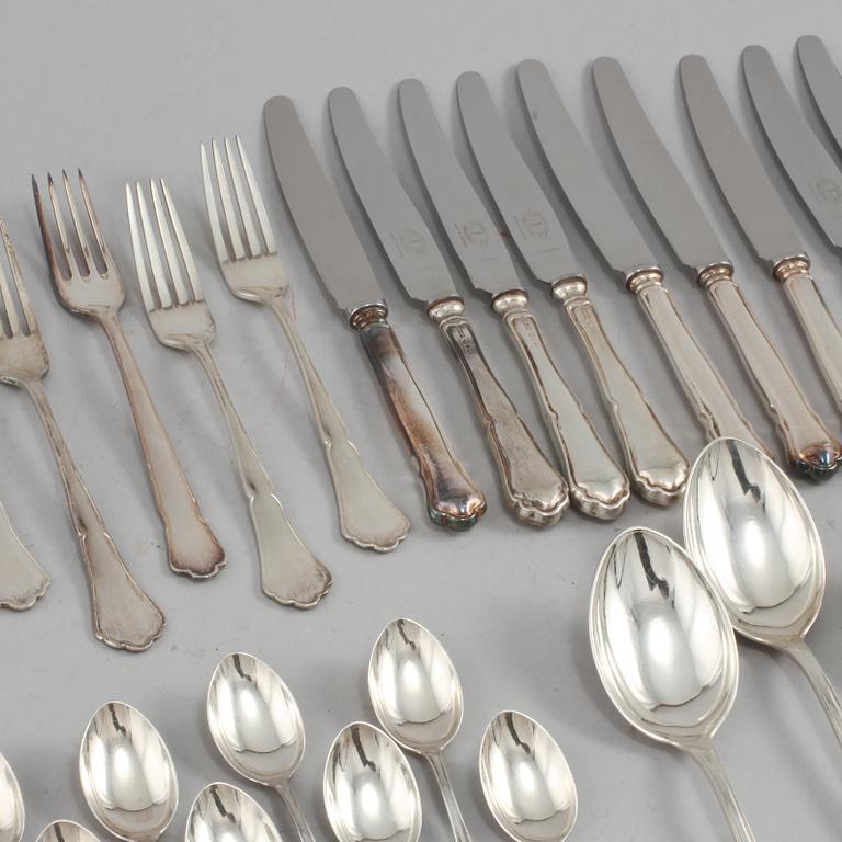 BESTICKSERVIS, silver, 51 delar, snarlika, delvis "Chippendale", Sverige, 1900-talets andra hälft, vikt 1243 g.
