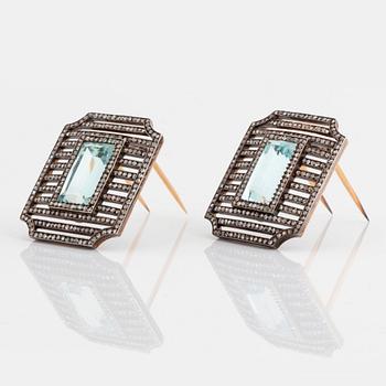 Fabergé double clip brooches, workmaster Albert Holmström, set with aquamarines and rose-cut diamonds.