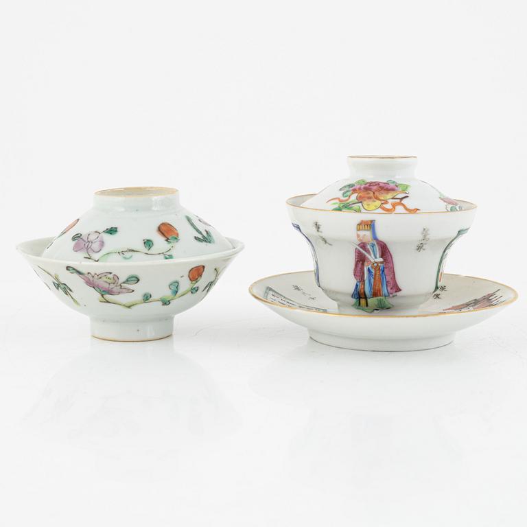 A Chinese famille rose porcelain cup with cover and stand, two covers, 20th century.