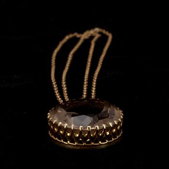 HÄNGSMYCKE, guld 14K, rökkvarts, E. Granit 1960-tal.
