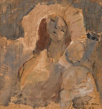 VALDEMAR PYYSIÄINEN, sekatekniikka kankaalle, kiinnitetty levylle, signeerattu ja päivätty -64.