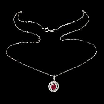 HÄNGE med KEDJA, 14k vitguld med briljantslipade diamanter tot ca 0,40 ct samt  rubin. Vikt 3 g.