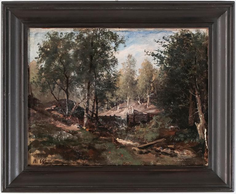 ALFRED WAHLBERG, signerad A.W, duk uppklistrad på papp-pannå,