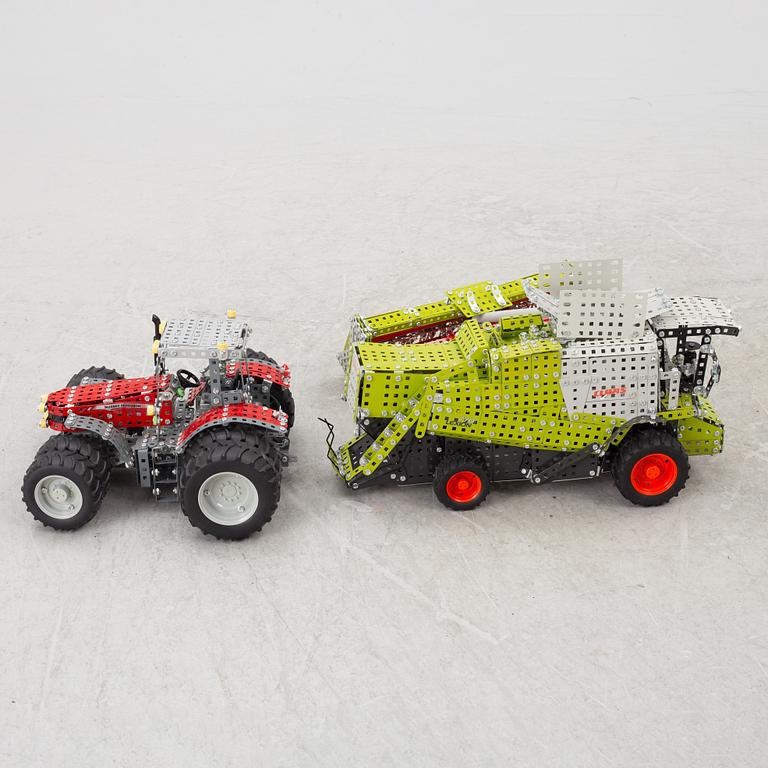 Meccano, locomotive and excavator.