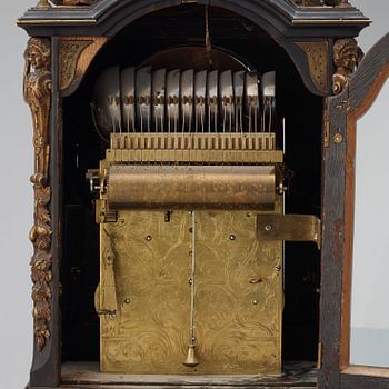 A George III ebonised and brass-mounted striking and musical automaton table clock, Stephen Rimbault, London, 1744-85.