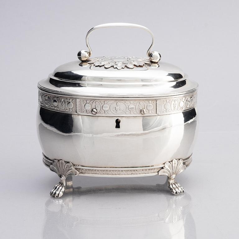 A Swedish empire silver sugar-casket, mark of Magnus Dahlqvist, Stockholm 1822.