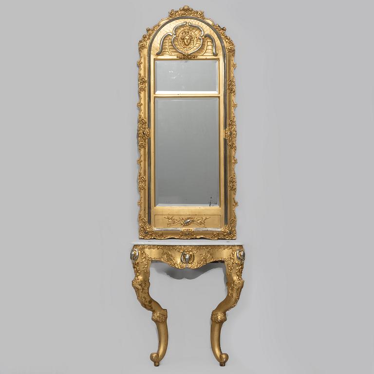 Mirror with console table, Neo-Rococo, second half of the 19th century.