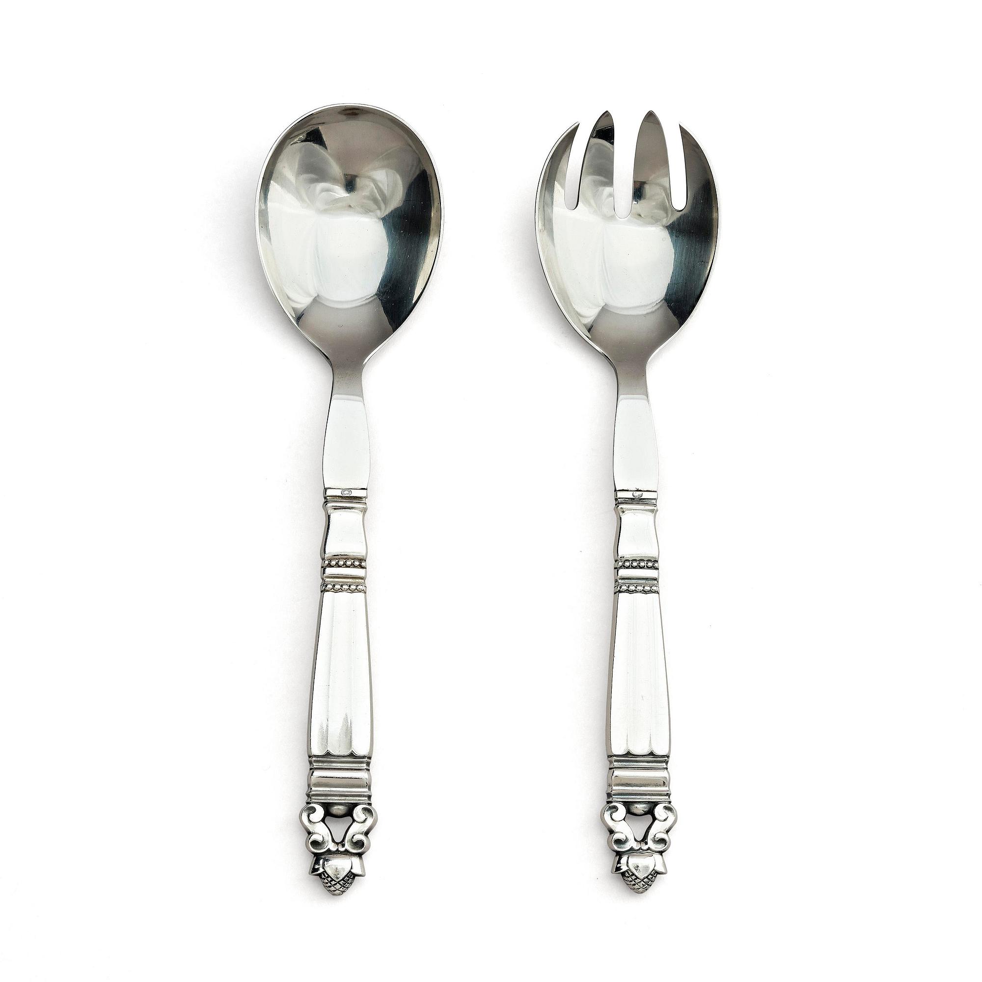 Georg Jensen, a pair of sterling silver sallad-cutlery, design Johan Rohde, Copenhagen after 1945.