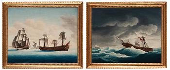 687. Two Chinese Export paintings of East Indiamen, Qing dynasty, circa 1800.