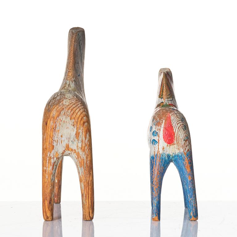 Two Swedish "Dala horses", first half of the 20th century.