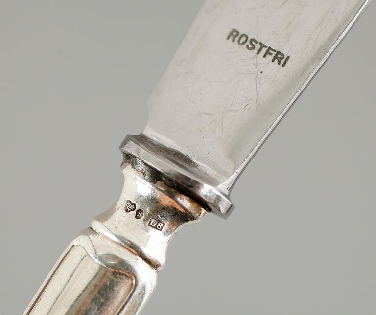 BORDSKNIVAR, 9 st, silver, 1930-tal. Vikt med stålblad ca 371 gram.