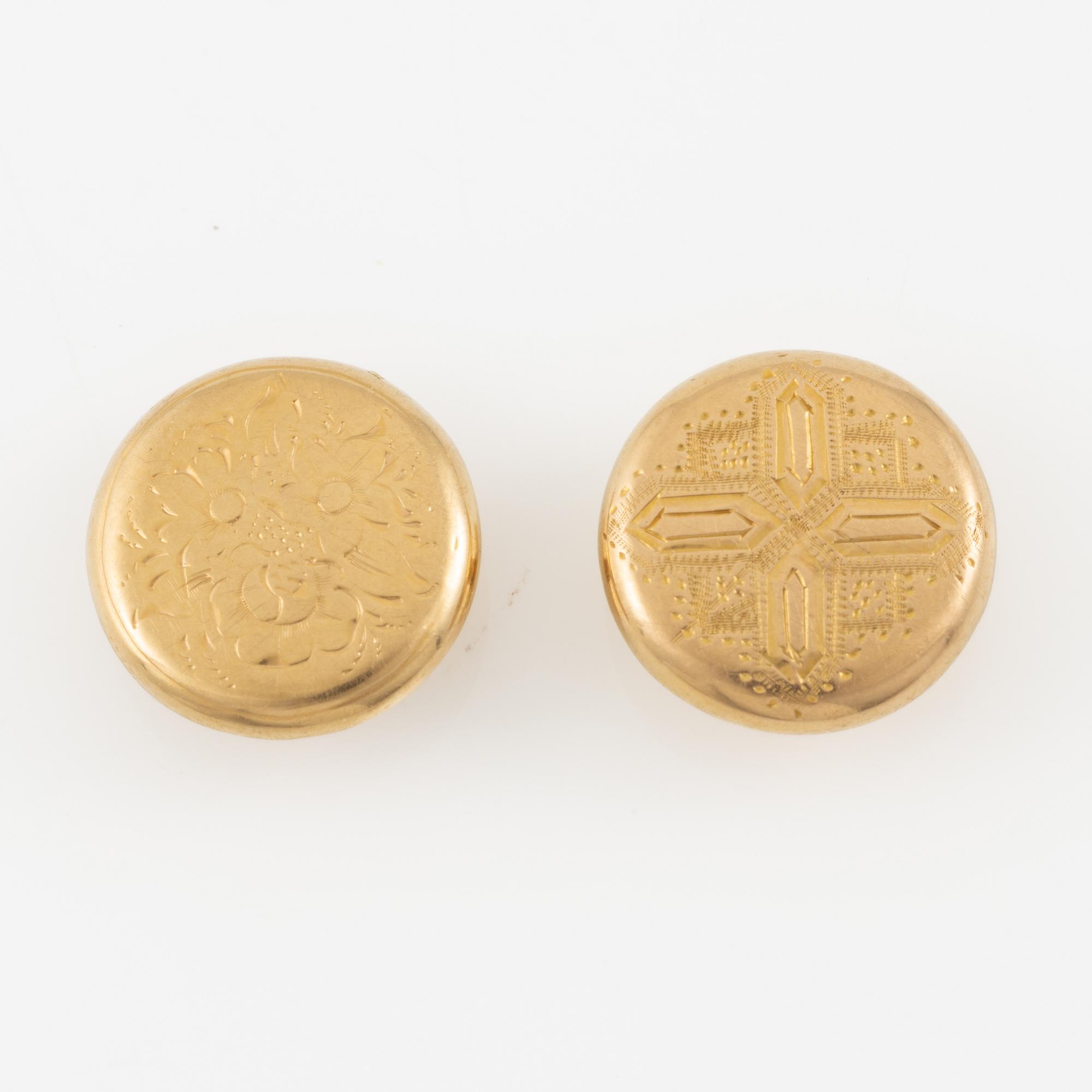 Manschettknappar och skjortknappar, sex stycken, 18K guld.
