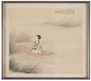 MÅLNINGAR, fyra stycken, akvarell och tusch på silke, sen Qingdynasti, attibuerad till Pan Zhenyong (1852-1921).