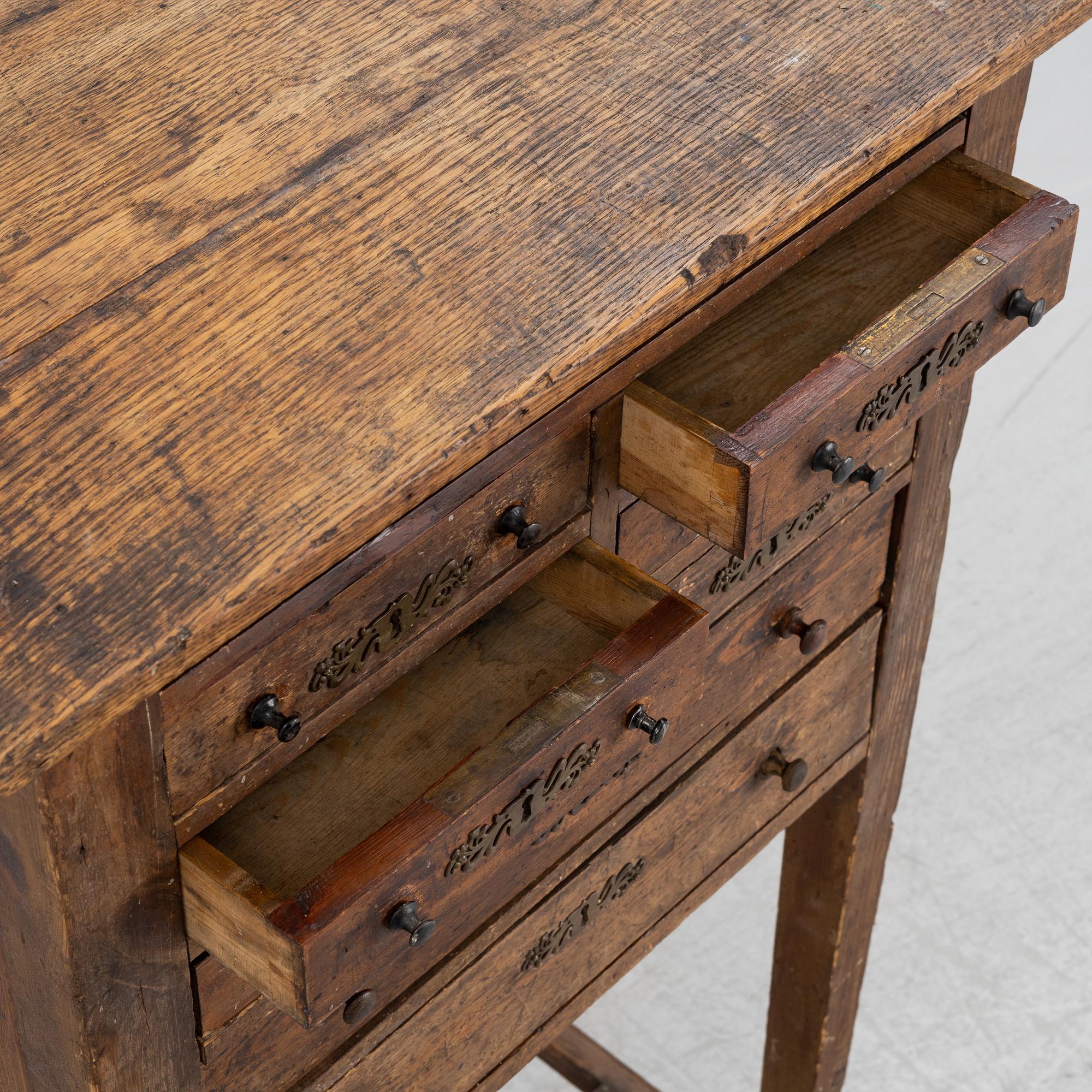 An oak and pine writing slope, 19th Century.