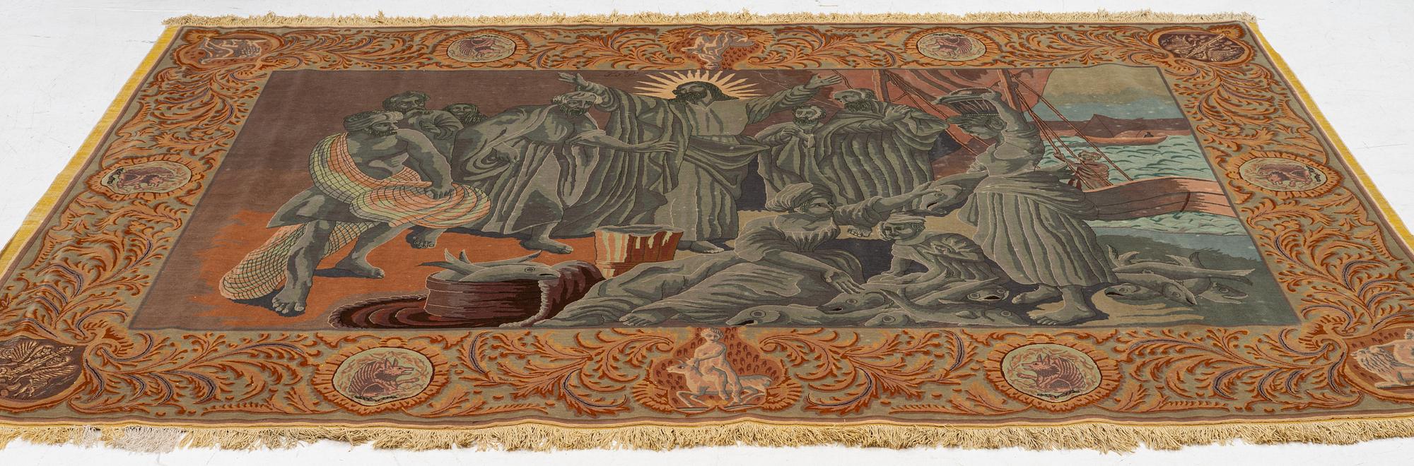 Matta, old figural Täbris, Västra Persien, ca 274 x 190 cm.