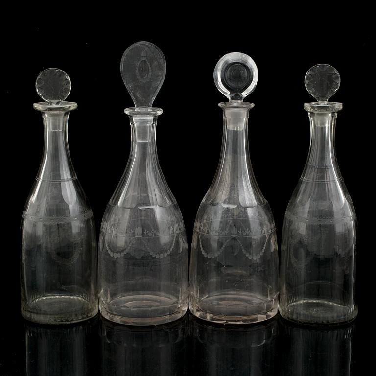 Four glass decanters, early 19th century.