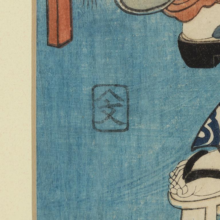 Utagawa Kuniyoshi, färgträsnitt, 3 st, Japan, 1800-talets mitt.