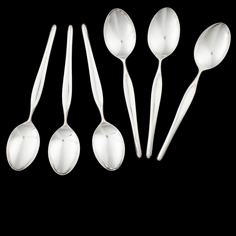 SKEDAR, 6st, silver, "Hopeasiipi", design Tapio Wirkkala, Kultakeskus Oy, Tavastehus 1957. Totalvikt 223 g.