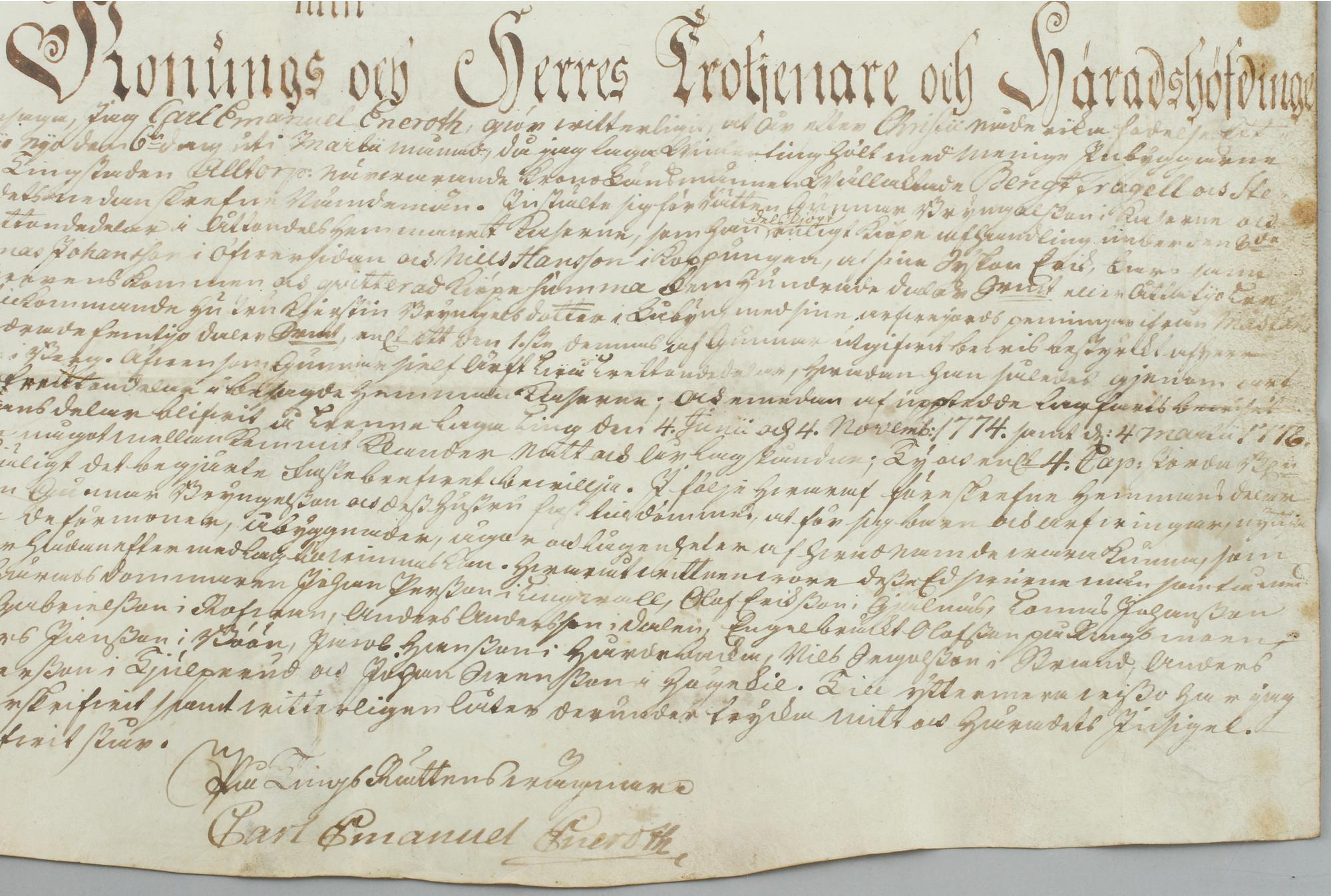 DOKUMENT, pergament, bär datering 1776.